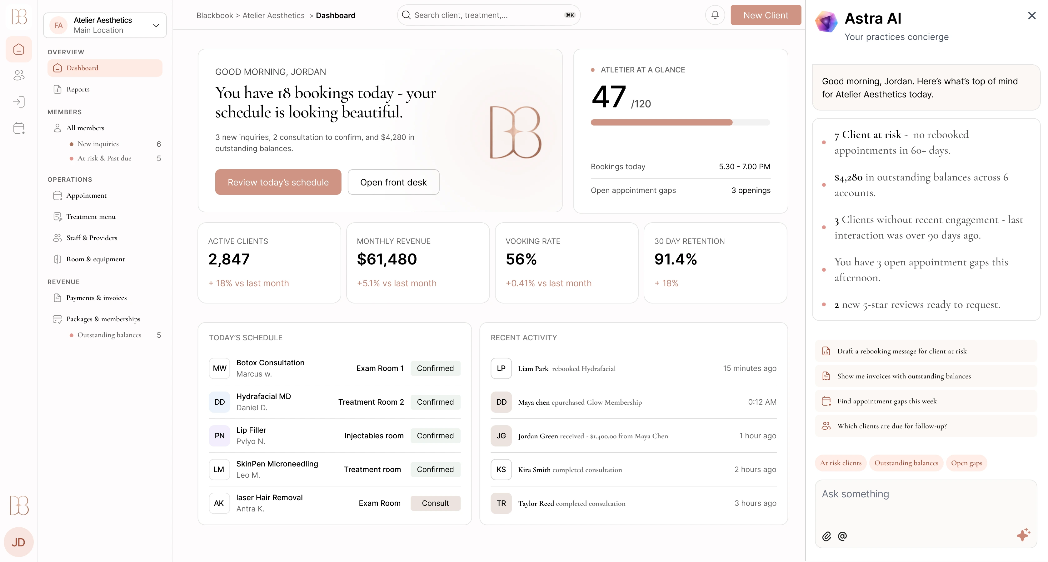 Blackbook aesthetic practice operating system dashboard preview