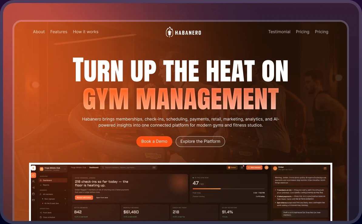 Habanero gym management software landing page preview